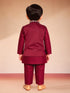 Boys Maroon Silk Blend Embroidered Nehru Jacket Set