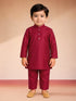 Boys Maroon Silk Blend Embroidered Nehru Jacket Set