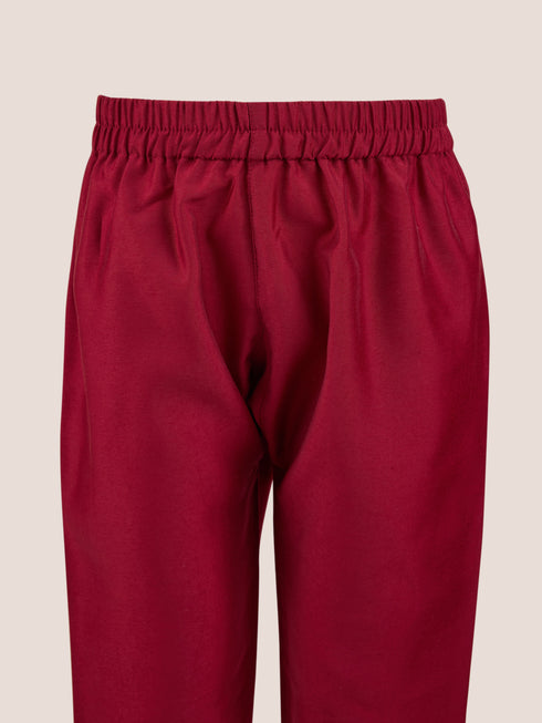 Boys Maroon Silk Blend Embroidered Nehru Jacket Set