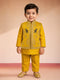 Boys Mustard Silk Blend Embroidered Nehru Jacket Set with Stone Work