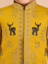 Boys Mustard Silk Blend Embroidered Nehru Jacket Set with Stone Work