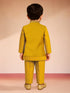 Boys Mustard Silk Blend Embroidered Nehru Jacket Set with Stone Work