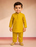 Boys Mustard Silk Blend Embroidered Nehru Jacket Set with Stone Work