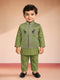 Boys Pista Green Silk Blend Embroidered Nehru Jacket Set