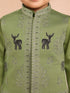 Boys Pista Green Silk Blend Embroidered Nehru Jacket Set
