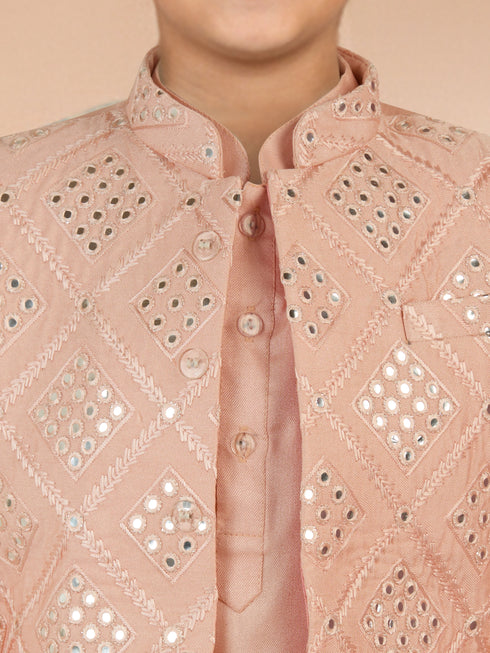 Boy's Pink Silk Blend Nehru Jacket Set