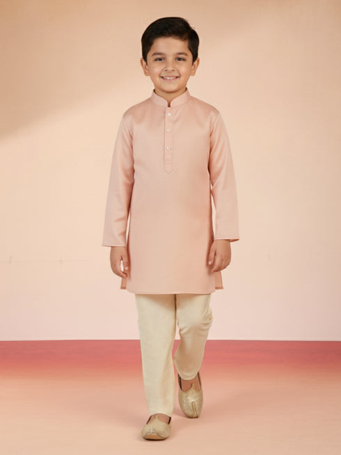 Boy's Pink Silk Blend Nehru Jacket Set