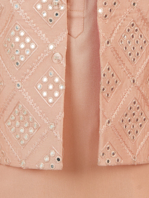 Boy's Pink Silk Blend Nehru Jacket Set