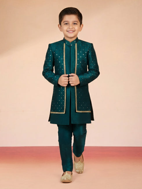 Boy's Blue Silk Blend Sherwani Set