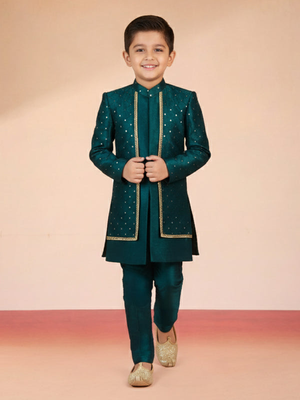 Boy's Blue Silk Blend Sherwani Set