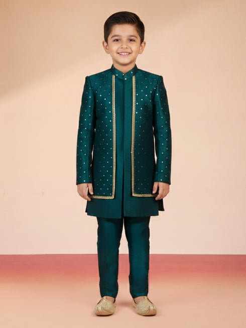 Boy's Blue Silk Blend Sherwani Set