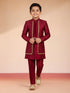 Boy's Maroon Silk Blend Sherwani Set