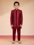 Boy's Maroon Silk Blend Sherwani Set
