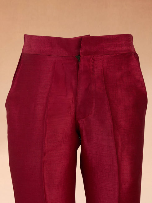 Boy's Maroon Silk Blend Sherwani Set