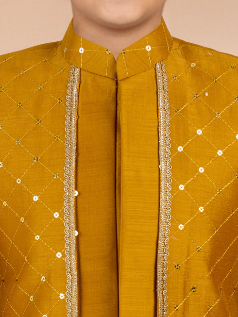 Boy's Mustard Silk Blend Sherwani Set