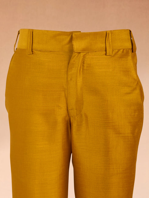 Boy's Mustard Silk Blend Sherwani Set