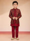 Boy's Maroon Viscose Jacquard Indo-Western Set