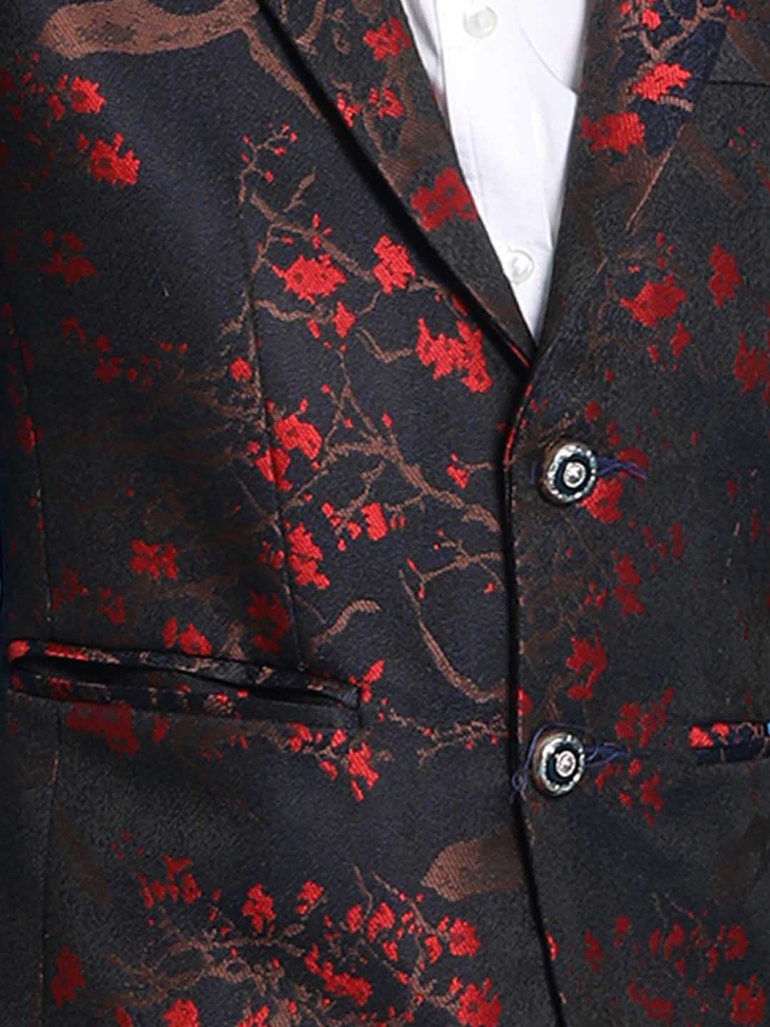 Boy's Black And Red Woven Design Blazer