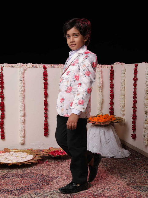 Boy's Peach Floral Print Blazer