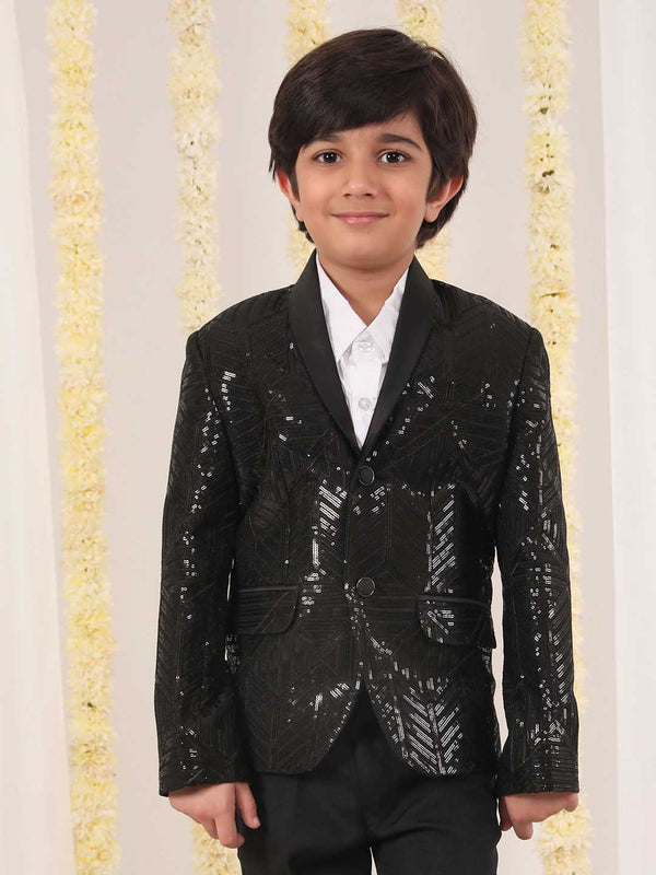 Boy's Black Embellished Blazer