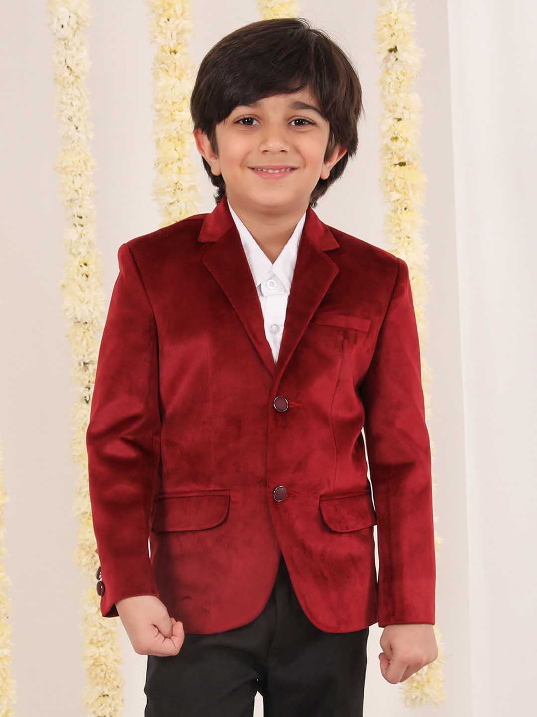 Boy's Maroon Velvet Blazer