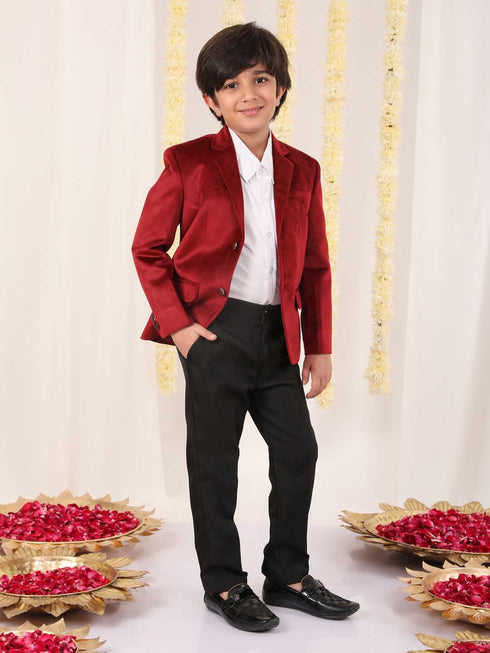 Boy's Maroon Velvet Blazer