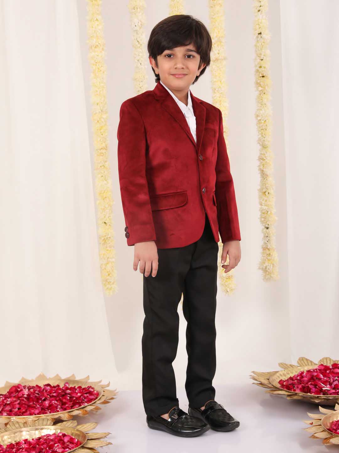 Boy's Maroon Velvet Blazer