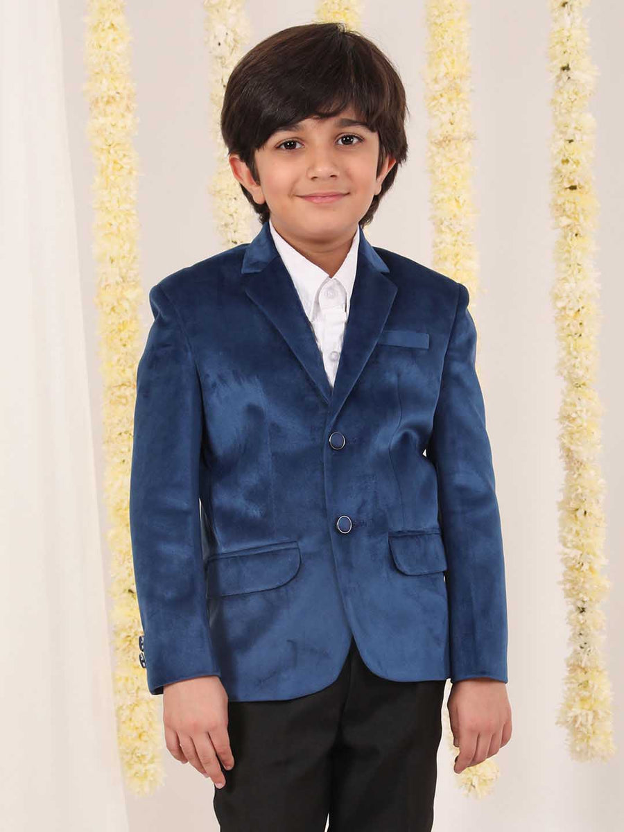 VASTRAMAY Boy s Navy Blue Velvet Blazer