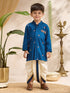 Boys Blue Cotton-Silk Embroidered Thigh Length Kurta and Dhoti Set