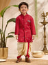 Boys Red Cotton Silk Embroidered Kurta Dhoti Set