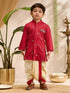 Boys Red Cotton-Silk Embroidered Thigh Length Kurta and Dhoti Set