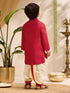 Boys Red Cotton-Silk Embroidered Thigh Length Kurta and Dhoti Set