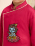 Boys's Fuchsia Cotton-Silk Embroidered Thigh Length Kurta And Dhoti Set