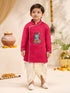 Boys's Fuchsia Cotton-Silk Embroidered Thigh Length Kurta And Dhoti Set