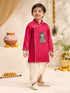 Boys's Fuchsia Cotton-Silk Embroidered Thigh Length Kurta And Dhoti Set