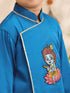 Boys's Turquoise Cotton-Silk Embroidered Thigh Length Kurta And Dhoti Set