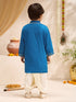 Boys's Turquoise Cotton-Silk Embroidered Thigh Length Kurta And Dhoti Set