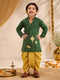 Boys Cotton Angrakha Kurta Dhoti Set - Green Embroidered