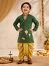 Boys Cotton Angrakha Kurta Dhoti Set - Green Embroidered