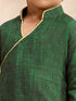 Boys's Green Cotton Embroidered Thigh Length Kurta And Dhoti Set