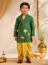 Boys's Green Cotton Embroidered Thigh Length Kurta And Dhoti Set