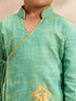 Boys's Mint Cotton Embroidered Thigh Length Kurta And Dhoti Set