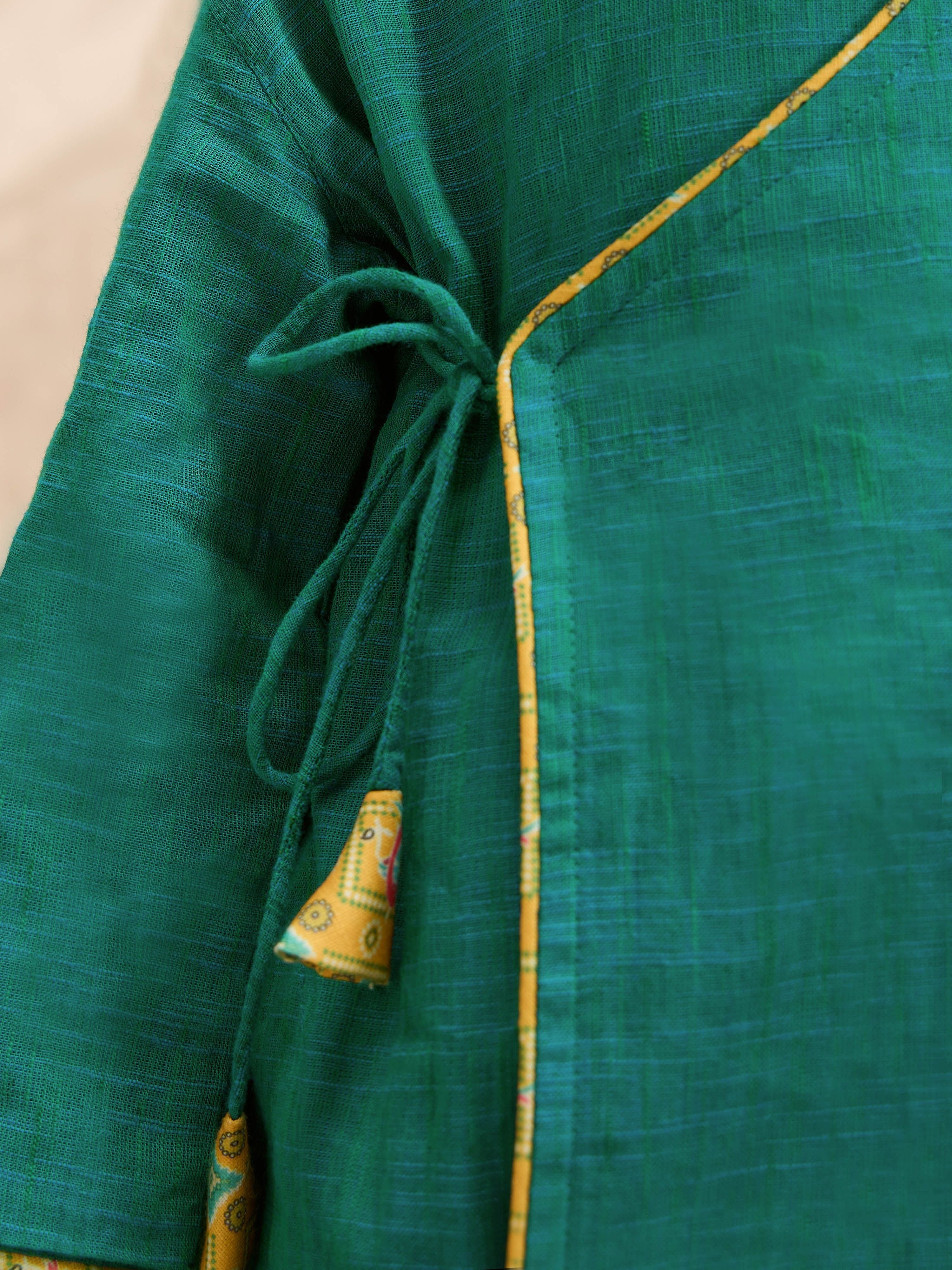 Boys's Turquoise Cotton Embroidered Thigh Length Kurta And Dhoti Set