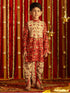 Boy's' Red And Cream Patola Print Ethnic Kurta And Dhoti Set