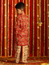 Boy's' Red And Cream Patola Print Ethnic Kurta And Dhoti Set