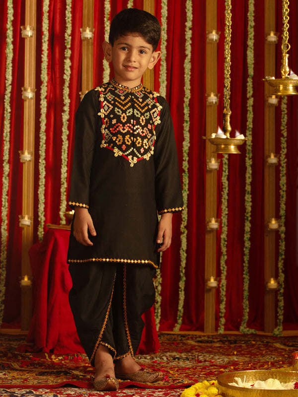 Boy's' Black Navratri Special Embroidered Dhoti Kurta Set