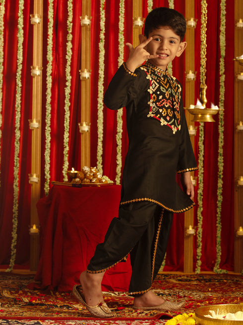 Boy's' Black Navratri Special Embroidered Dhoti Kurta Set