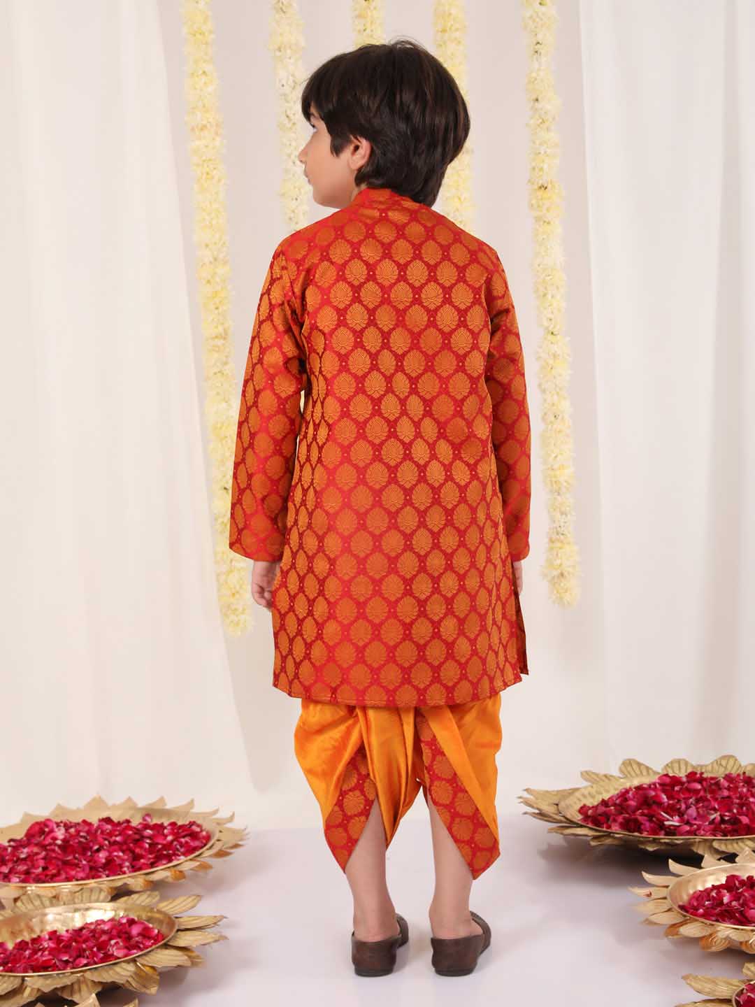 Boy's' Red And Orange Kurta And Dhoti Set