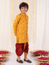 Boy's' Yellow And Maroon Ethnic Jacquard Kurta Dhoti Set