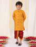 Boy's' Yellow And Maroon Ethnic Jacquard Kurta Dhoti Set